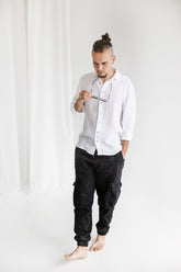 "White Linen Long Sleeve Men's Summer Shirt"