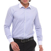 "Men's Lilac Striped Shirt Featuring a Sharp White Collar: Effortless Sophistication"