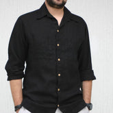 "Timeless Elegance: Black Linen Men's Shirt"