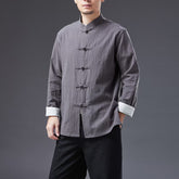 "Summer Breeze Charm: Japanese Linen Cotton Long-Sleeved Shirt with a Vintage Touch"