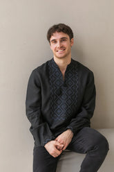 Handmade Black Embroidered Shirt – Intricate Black-on-Black Detailing