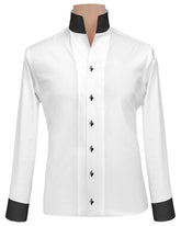 Formal White Cotton Shirt with Black Accent Collar & Cuffs