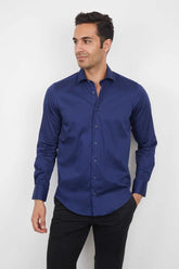 Blue Cotton Convertible Cuffs Shirt: Versatile Style for Office and Casual Wear