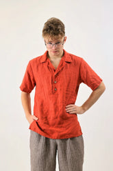 Handmade Orange Linen Shirt – Bold & Breathable Style