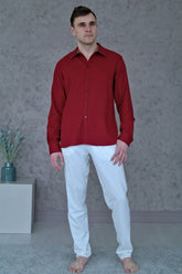 "Mystic Oasis: Men's Linen Shirts in Mehroom Hues"