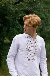 Handmade Embroidery Linen Shirt – Regular Fit with Artistic Detailing