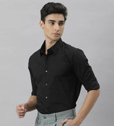 Cloud Comfort: 100% Stretch Soft Cotton Casual Black Dress Shirt for Men