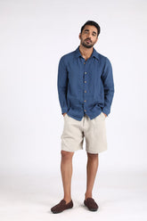 "Midnight Breeze: Indigo Blue Linen Shirt Collection"