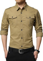 Classic Comfort: Men's Cotton Long Sleeve Button Down Shirt