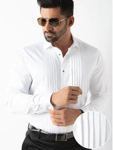 Pure Elegance: Pintex Dress Shirt for Men - White & Black Regular Fit