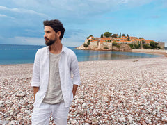 Handmade White Cotton-Linen Men's Shirt – Spread Collar Classic