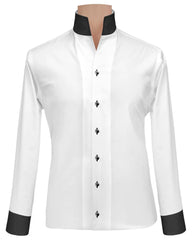 Formal White Cotton Shirt with Black Accent Collar & Cuffs