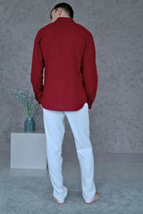 "Mystic Oasis: Men's Linen Shirts in Mehroom Hues"