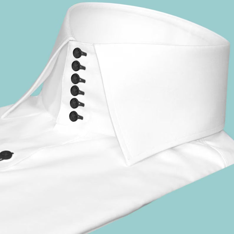 Ivory Essence: Cotton White High Collar Spread Shirt for Menswear