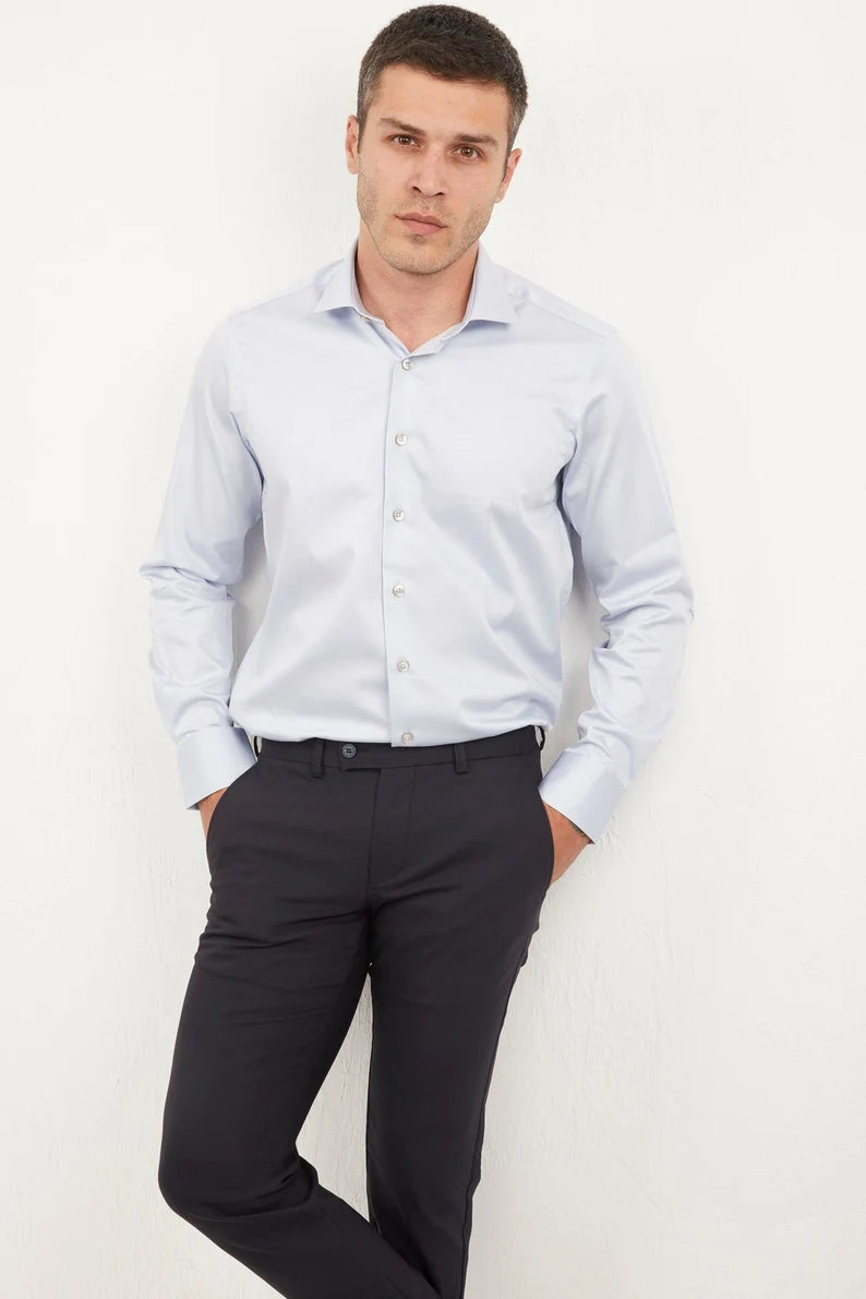 "Sky Blue Elegance: Men's Regular Fit Cotton Shirt for Formal and Casual Wear"