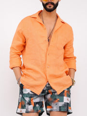 "Spice of Life: Contemporary Orange Linen Elegance for Men"