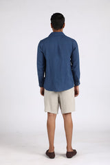 "Midnight Breeze: Indigo Blue Linen Shirt Collection"