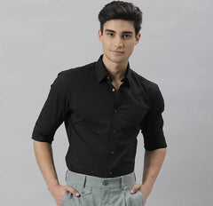 Cloud Comfort: 100% Stretch Soft Cotton Casual Black Dress Shirt for Men