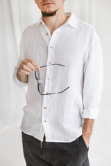 "White Linen Long Sleeve Men's Summer Shirt"