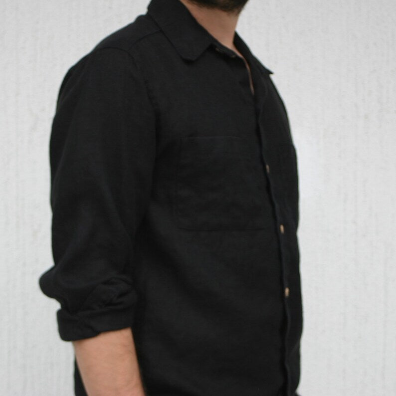 "Timeless Elegance: Black Linen Men's Shirt"