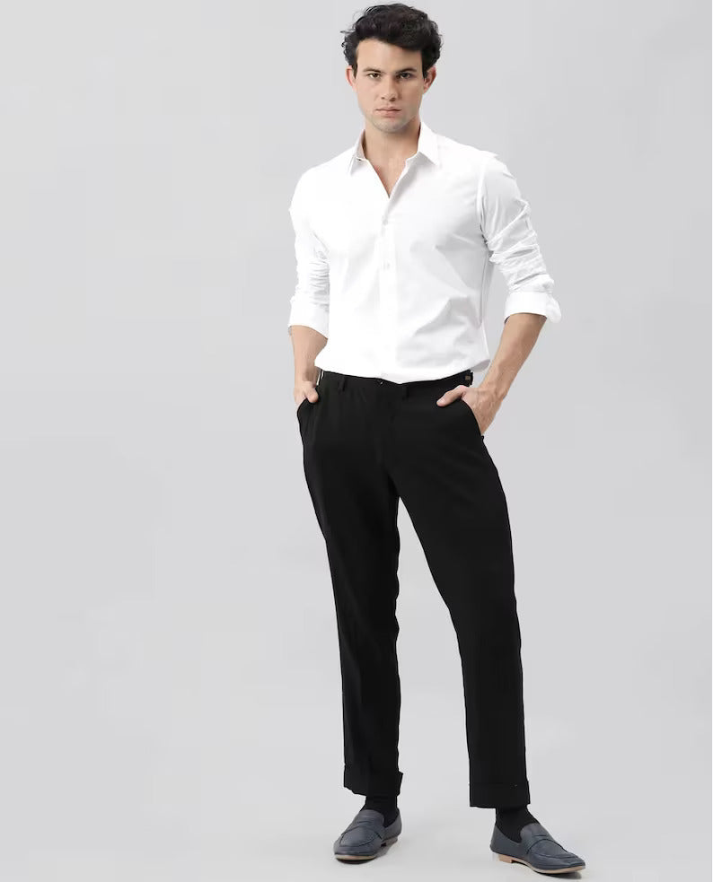 Cloud Comfort: 100% Stretch Soft Cotton Casual White Dress Shirt for Men