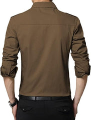 Dark Brown Cotton Button-Down: Men's Casual Regular Fit Long Sleeve Shirt