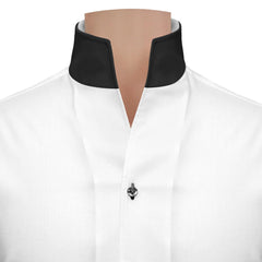 Formal White Cotton Shirt with Black Accent Collar & Cuffs