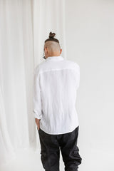 "White Linen Long Sleeve Men's Summer Shirt"