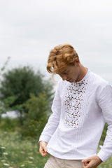 Handmade Embroidery Linen Shirt – Regular Fit with Artistic Detailing