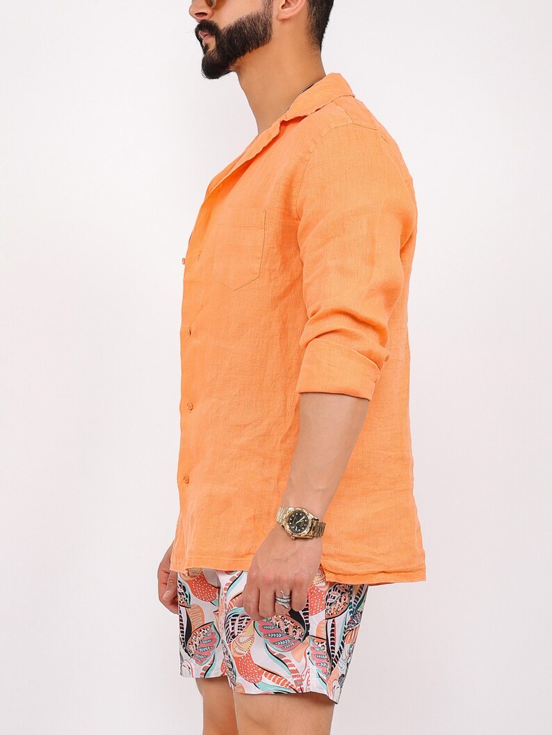 "Spice of Life: Contemporary Orange Linen Elegance for Men"