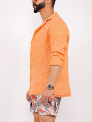 "Spice of Life: Contemporary Orange Linen Elegance for Men"