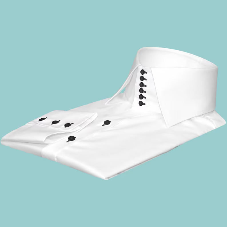 Ivory Essence: Cotton White High Collar Spread Shirt for Menswear