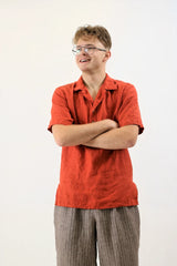 Handmade Orange Linen Shirt – Bold & Breathable Style