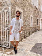 Handmade White Cotton-Linen Men's Shirt – Spread Collar Classic