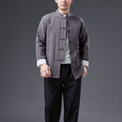 "Summer Breeze Charm: Japanese Linen Cotton Long-Sleeved Shirt with a Vintage Touch"
