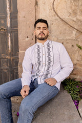 Handmade Men's Cotton Shirt with New Design Embroidered Detailing