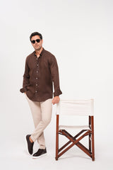 Luxe Linen: Men's Classic Brown Shirt in 100% Linen