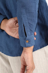 "Midnight Breeze: Indigo Blue Linen Shirt Collection"