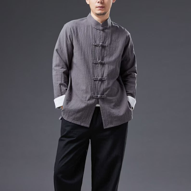 "Summer Breeze Charm: Japanese Linen Cotton Long-Sleeved Shirt with a Vintage Touch"