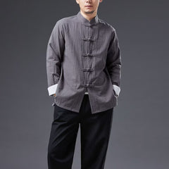 "Summer Breeze Charm: Japanese Linen Cotton Long-Sleeved Shirt with a Vintage Touch"
