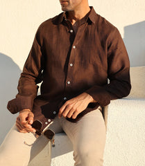 Luxe Linen: Men's Classic Brown Shirt in 100% Linen
