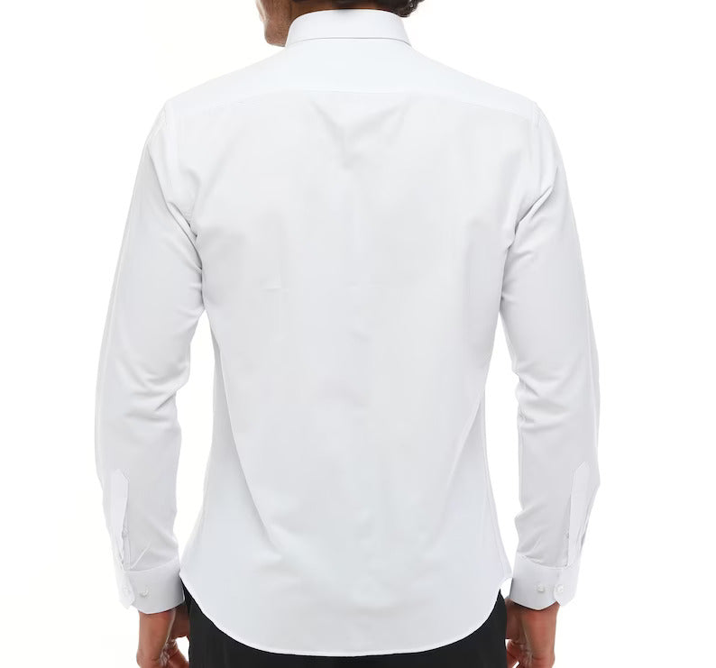 Snowy Serenade: Handcrafted White Cotton Casual Shirt with Collar Chain