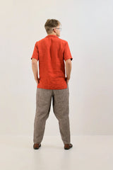 Handmade Orange Linen Shirt – Bold & Breathable Style