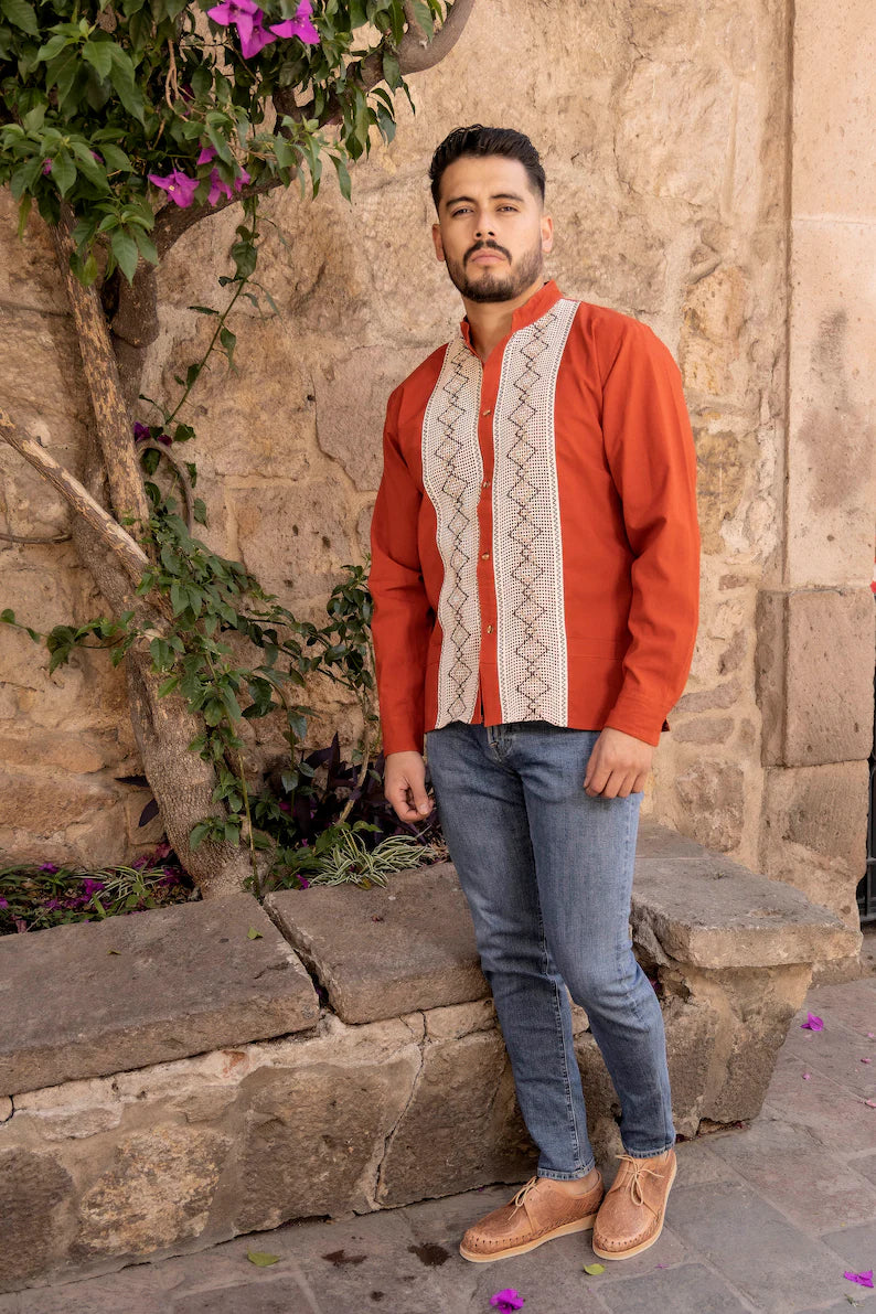 Handmade Men's Cotton Shirt with New Design Embroidered Detailing