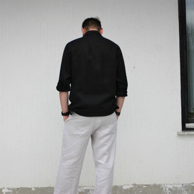 "Timeless Elegance: Black Linen Men's Shirt"
