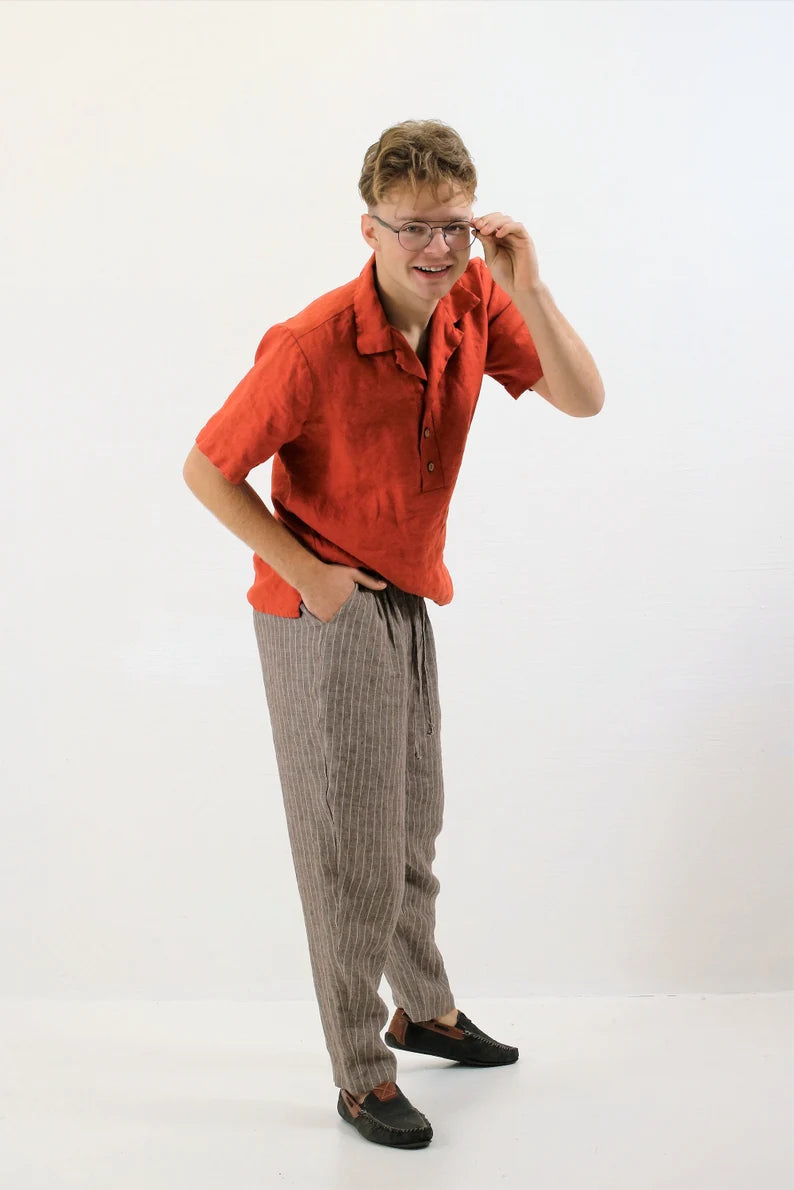 Handmade Orange Linen Shirt – Bold & Breathable Style