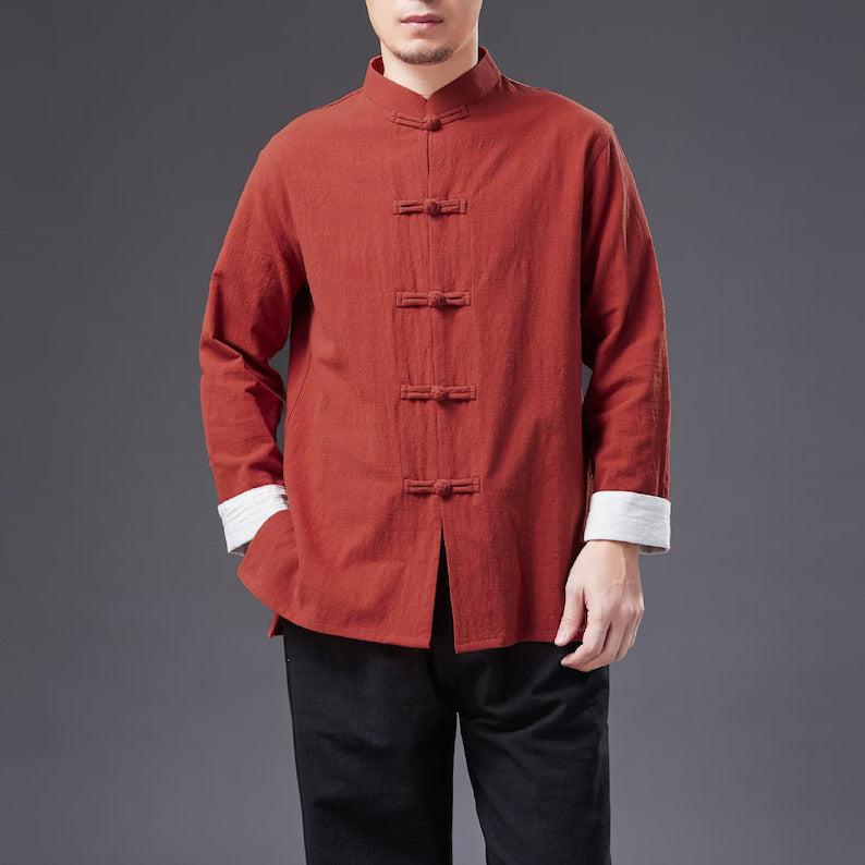 "Summer Breeze Charm: Japanese Linen Cotton Long-Sleeved Shirt with a Vintage Touch"