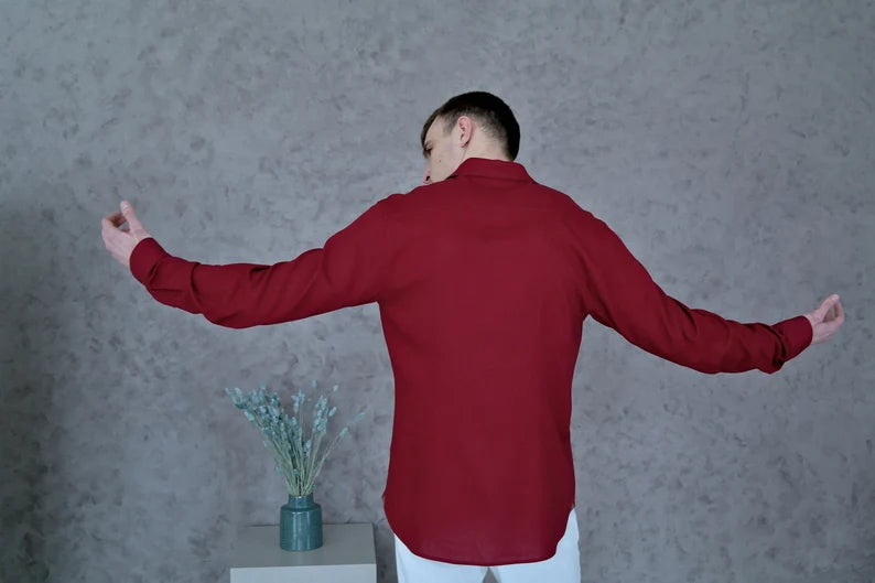 "Mystic Oasis: Men's Linen Shirts in Mehroom Hues"