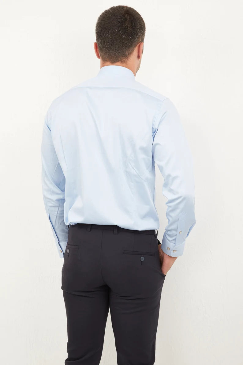 "Sky Blue Elegance: Men's Regular Fit Cotton Shirt for Formal and Casual Wear"