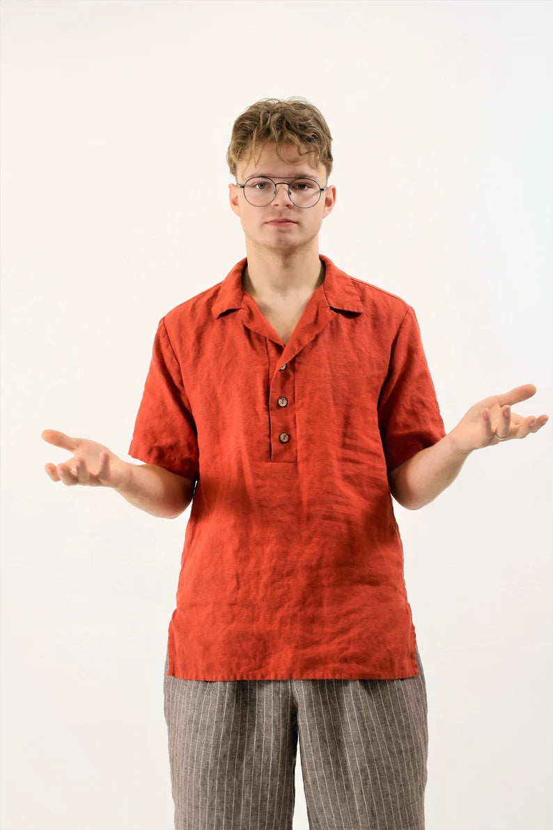 Handmade Orange Linen Shirt – Bold & Breathable Style